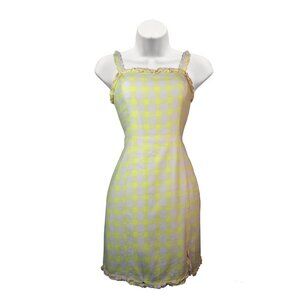 Urban Outfitters Yellow Pink Gingham Linen Ruffle Skater Mini Sun Dress Sz XS-TP